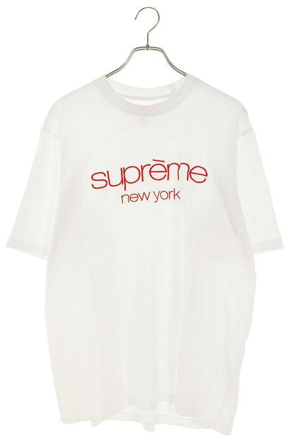 SUPREME 23AW White Classic Logo Embroidered T-Shirt Size S