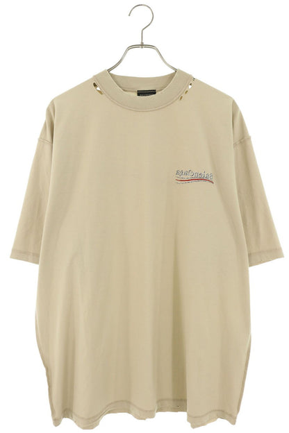 BALENCIAGA Distressed Inside Out Logo T-Shirt Beige Size L