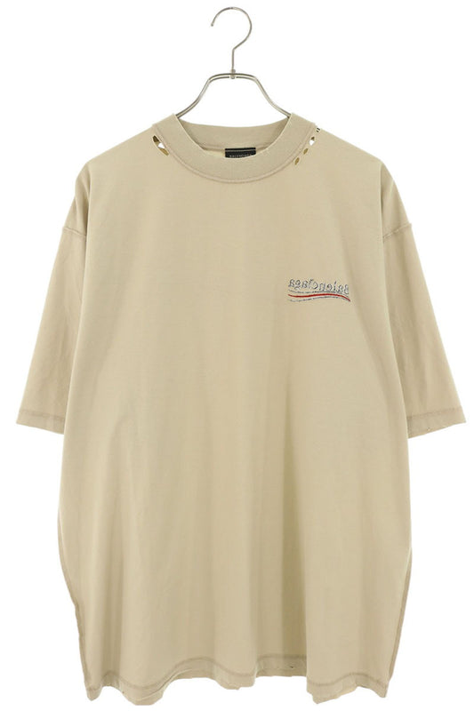 BALENCIAGA Distressed Inside Out Logo T-Shirt Beige Size L