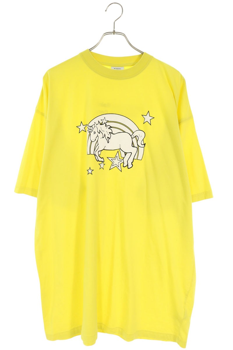 VETEMENTS 21SS Unicorn Print T-Shirt Yellow Size S