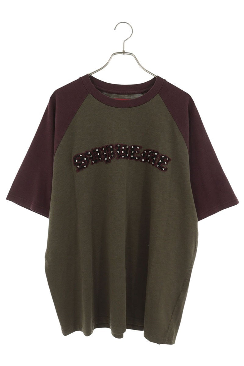 SUPREME Rhinestone Raglan T-Shirt Olive Purple Size XL