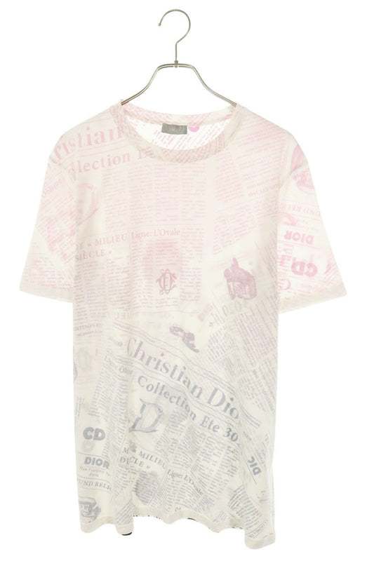 DIOR 20SS Newspaper Print T-Shirt White/Pink Size XL