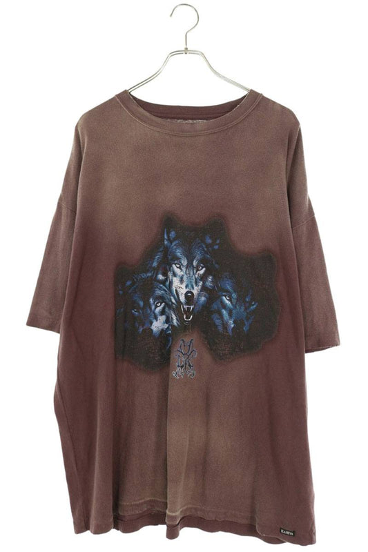 KAMIYA 26SS Vintage Wolf Print T-Shirt Bordeaux Size XL