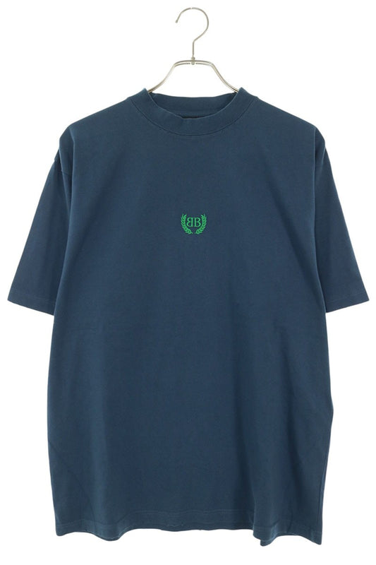 BALENCIAGA BB Logo Cotton T-Shirt Blue Size XS