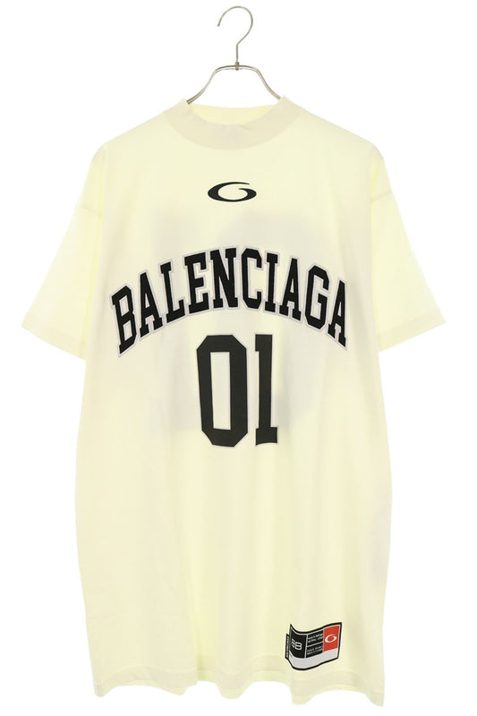 BALENCIAGA Logo Mock Neck Cotton T-Shirt Off-White Size 1