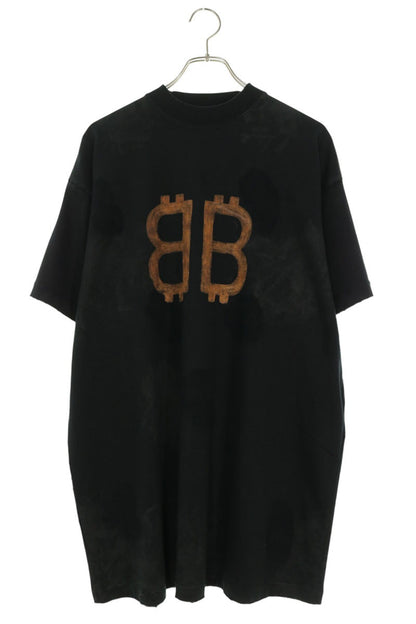 BALENCIAGA BB Logo Print Vintage T-Shirt Black Size 1
