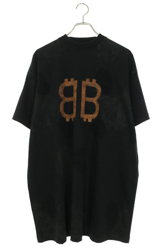 BALENCIAGA BB Logo Print Vintage T-Shirt Black Size 1