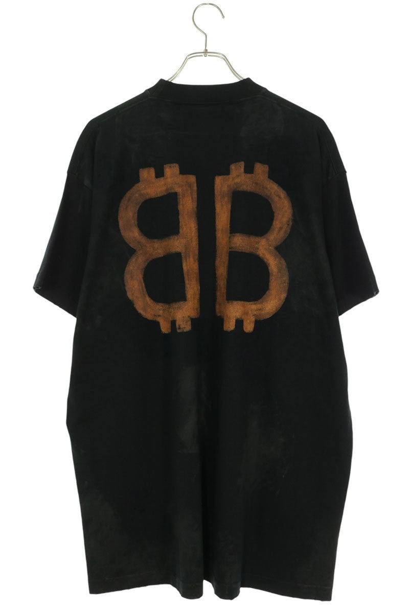 BALENCIAGA BB Logo Print Vintage T-Shirt Black Size 1