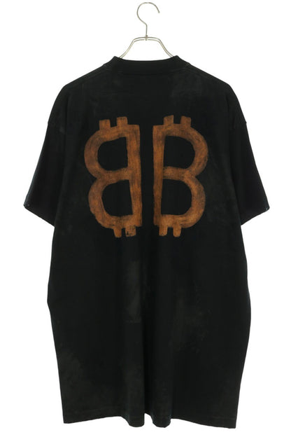 BALENCIAGA BB Logo Print Vintage T-Shirt Black Size 1