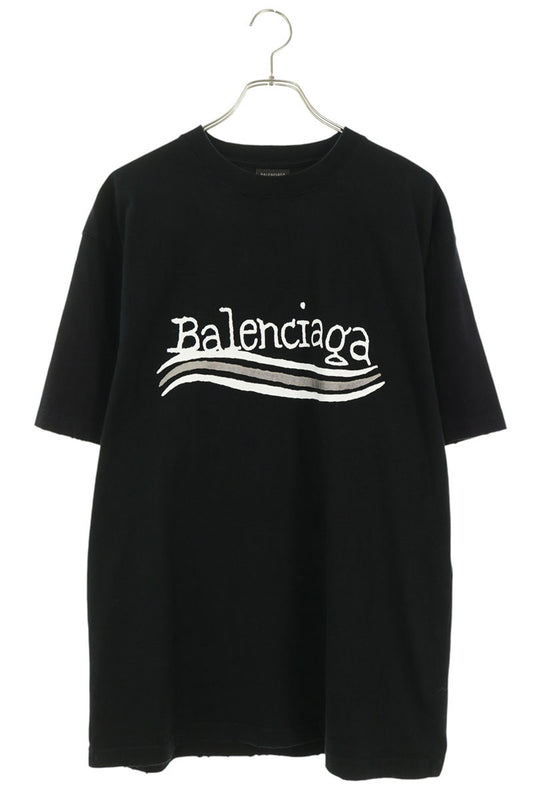 BALENCIAGA Paint Logo Print Vintage T-Shirt Black Size XXS