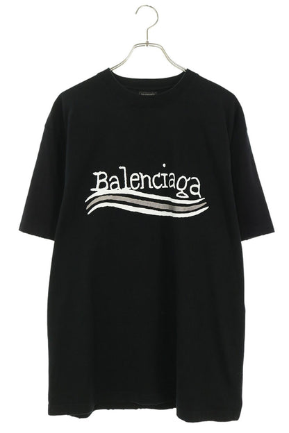 BALENCIAGA Paint Logo Print Vintage T-Shirt Black Size XXS