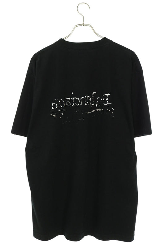 BALENCIAGA Paint Logo Print Vintage T-Shirt Black Size XXS