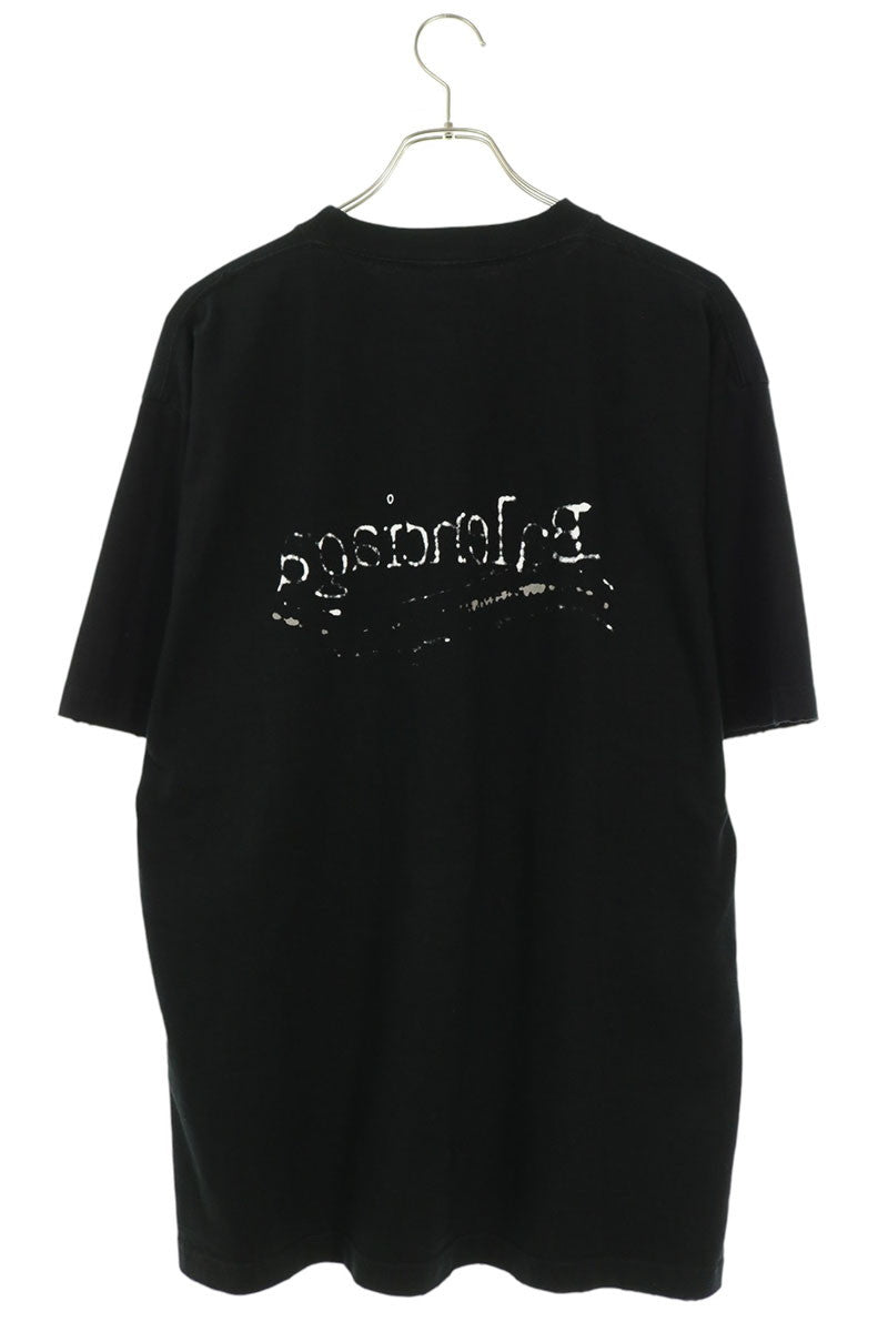 BALENCIAGA Paint Logo Print Vintage T-Shirt Black Size XXS