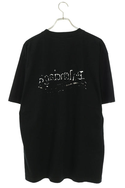 BALENCIAGA Paint Logo Print Vintage T-Shirt Black Size XXS