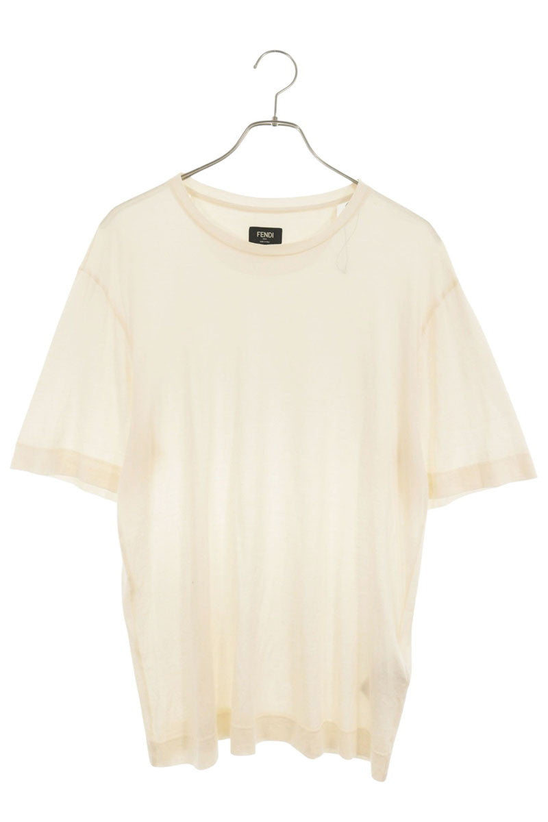 FENDI Logo Patch Silk T-Shirt Off-White Size M