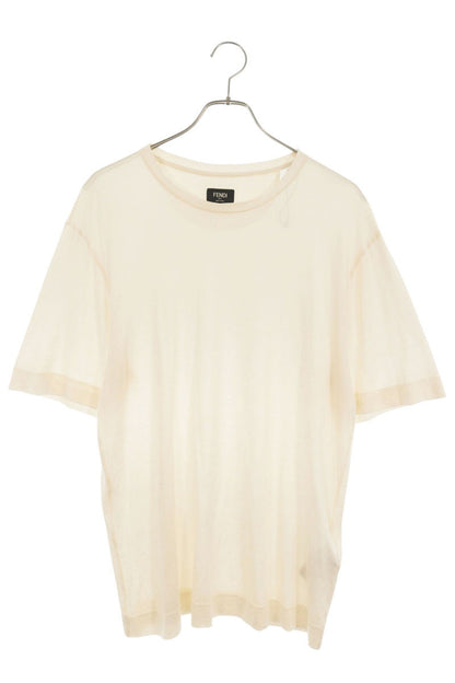 FENDI Logo Patch Silk T-Shirt Off-White Size M