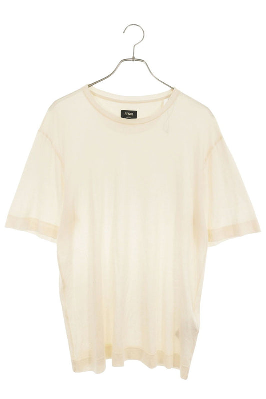 FENDI Logo Patch Silk T-Shirt Off-White Size M