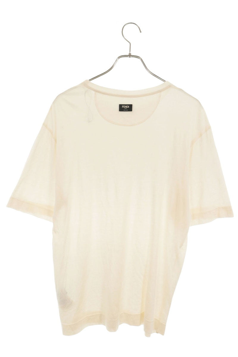 FENDI Logo Patch Silk T-Shirt Off-White Size M