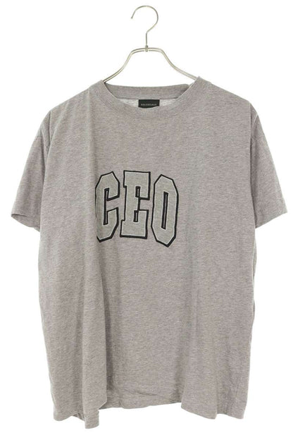 BALENCIAGA CEO Logo Cropped T-Shirt Gray Size XS