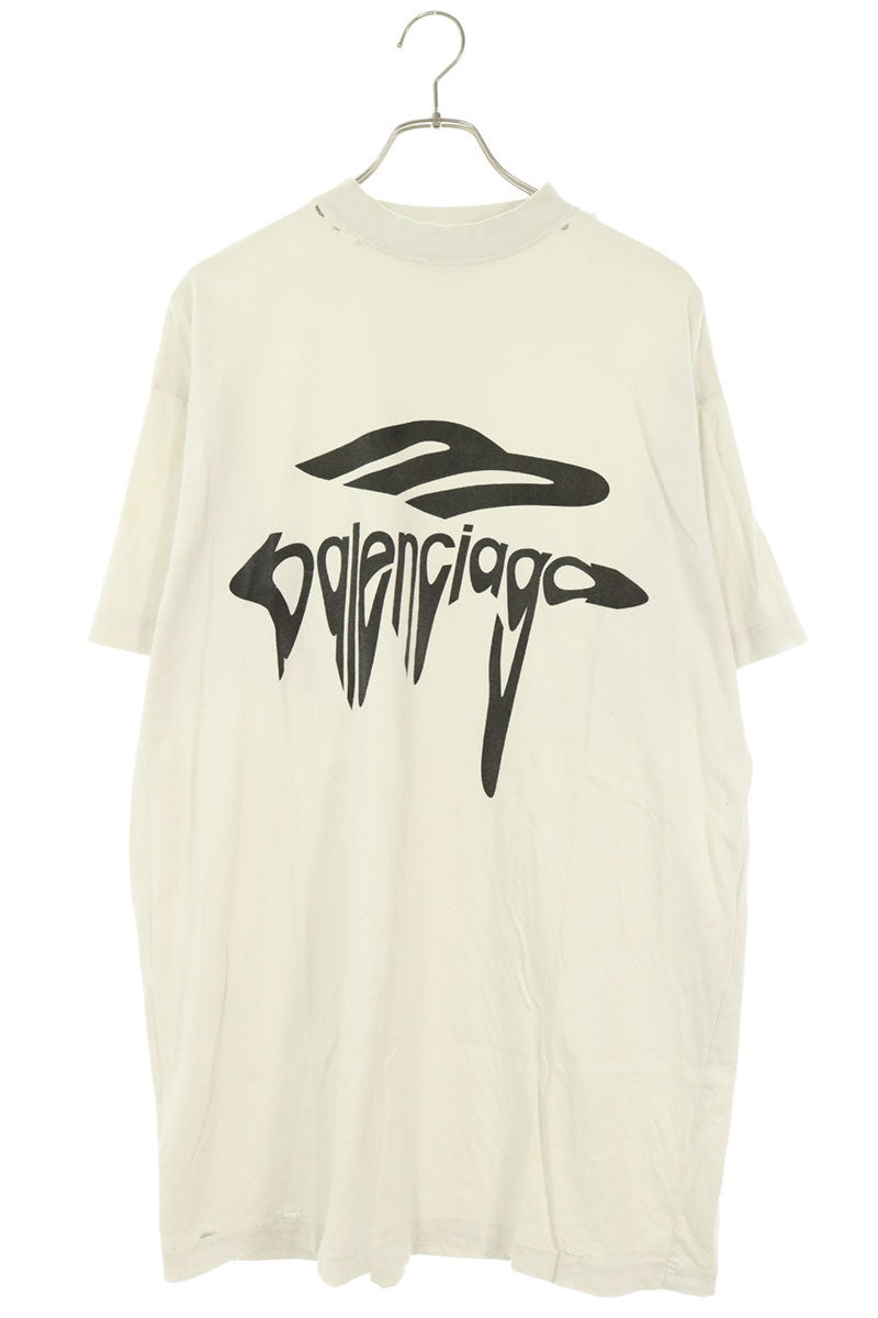 BALENCIAGA Liquified Logo Distressed T-Shirt White Size 1