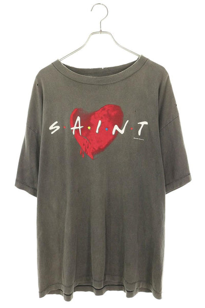 SAINT MICHAEL Heart Print Cotton T-Shirt Black Size XL
