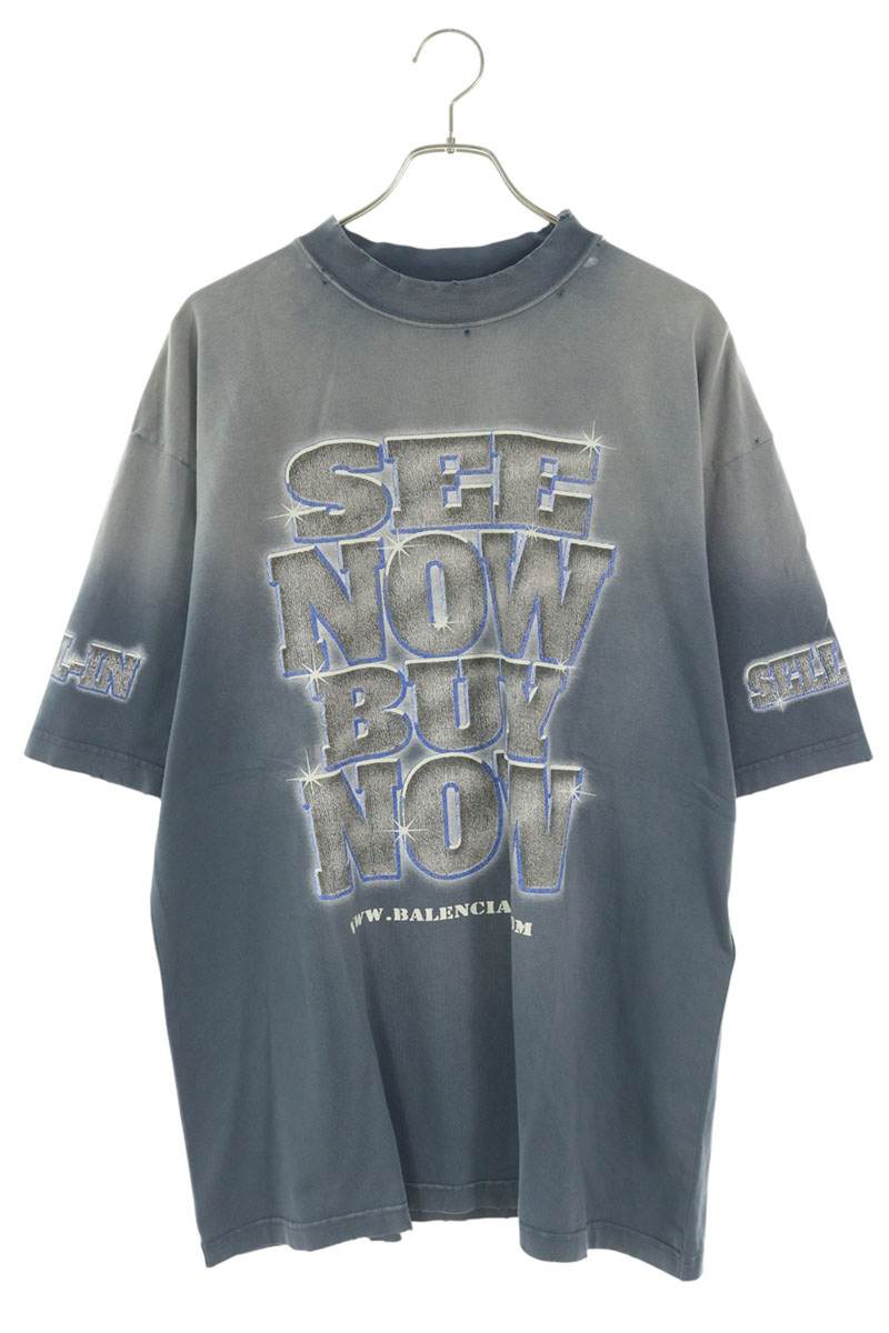 BALENCIAGA SNBN Print Vintage T-Shirt Navy Size L