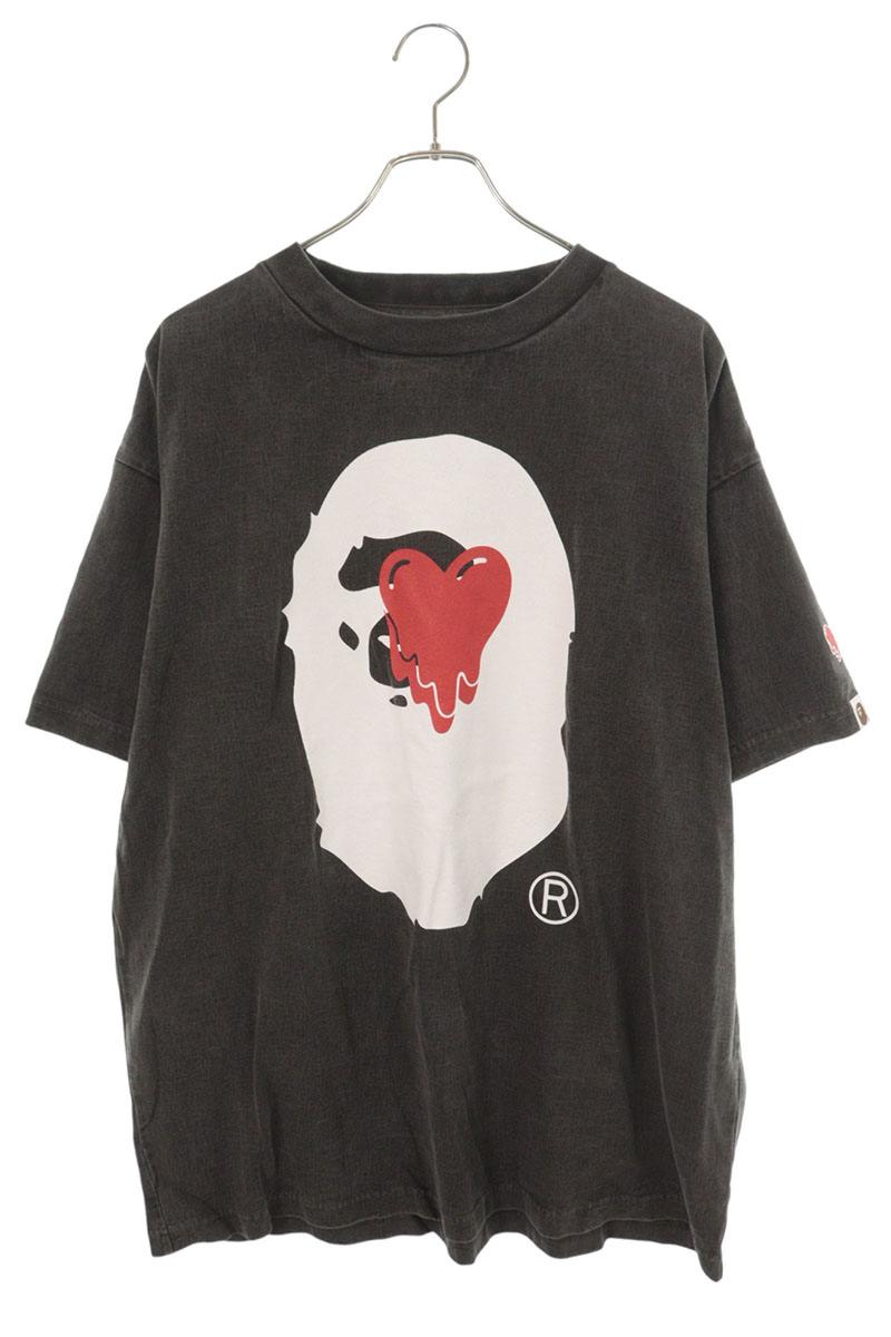 A BATHING APE Logo Print T-Shirt Gray Size XL