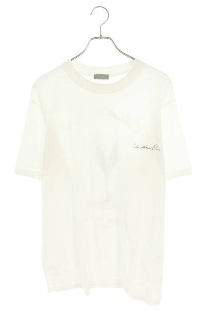 DIOR Handwritten Ringflowe Print Cotton T-Shirt White Size L