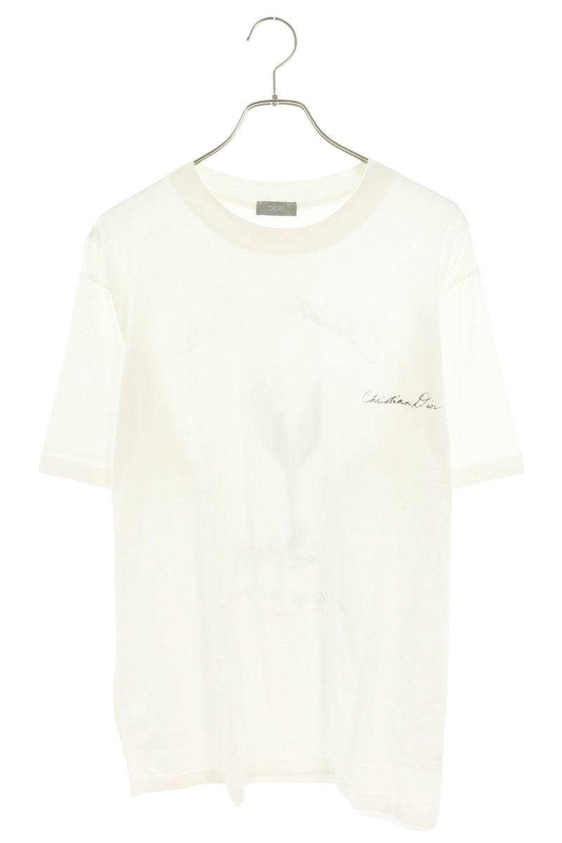 DIOR Handwritten Ringflowe Print Cotton T-Shirt White Size L