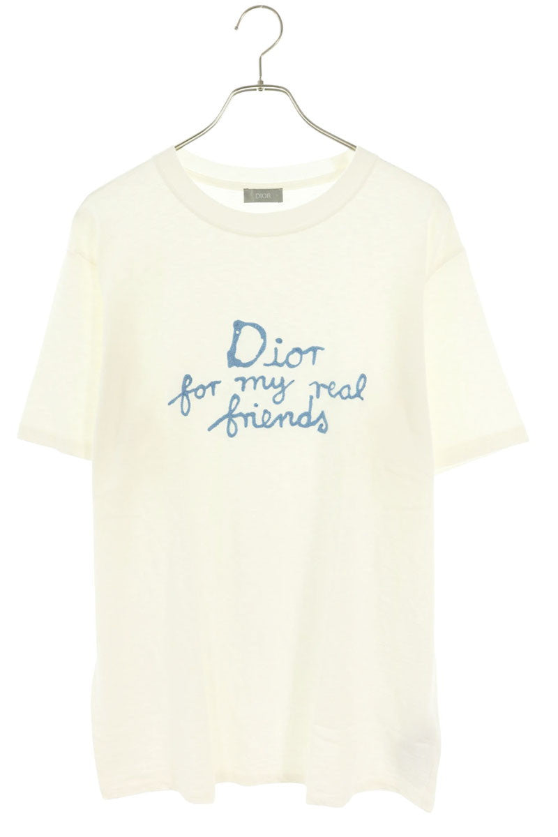 DIOR White Cotton Logo Embroidery T-Shirt Size L