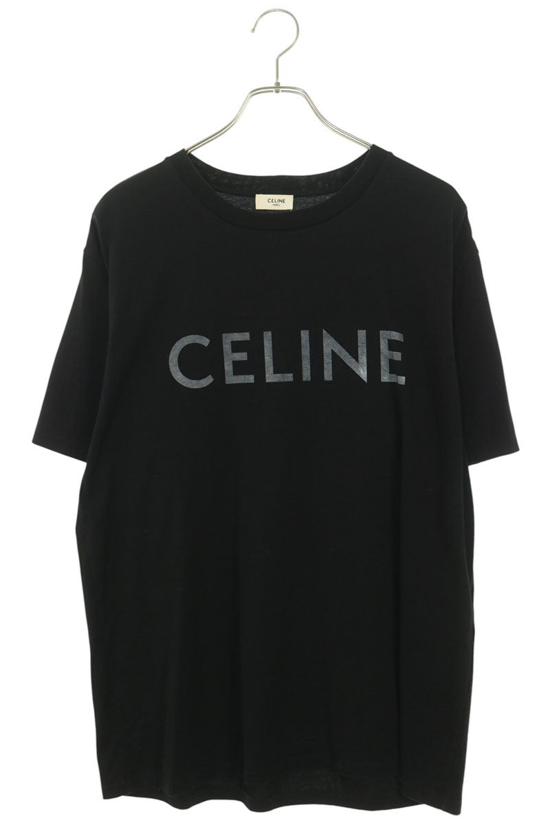 CELINE Logo Print Loose Fit Cotton T-Shirt Black Size S