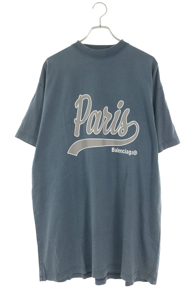 BALENCIAGA Paris Logo Oversized T-Shirt Blue Size 1