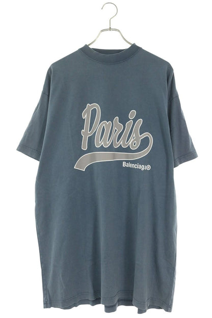 BALENCIAGA Paris Logo Oversized T-Shirt Blue Size 1