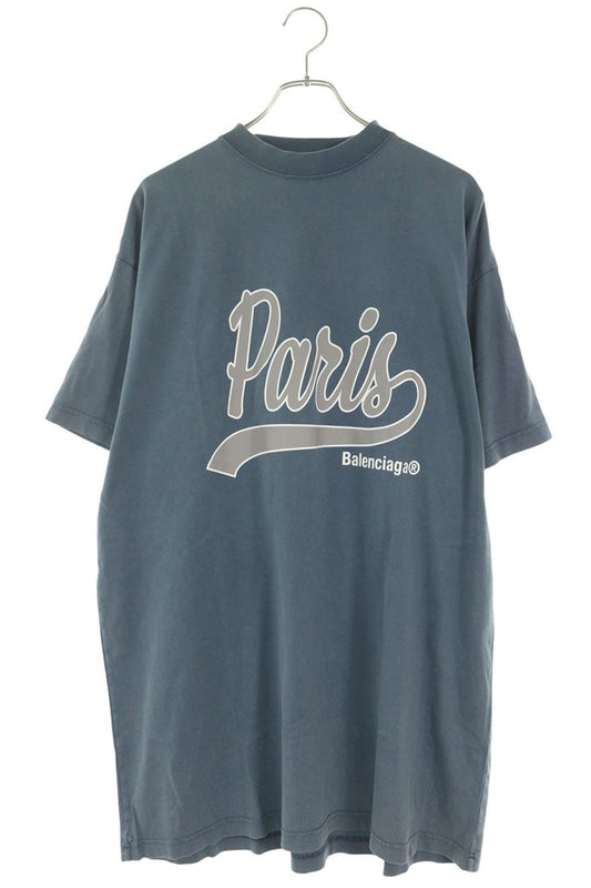 BALENCIAGA Paris Logo Oversized T-Shirt Blue Size 1