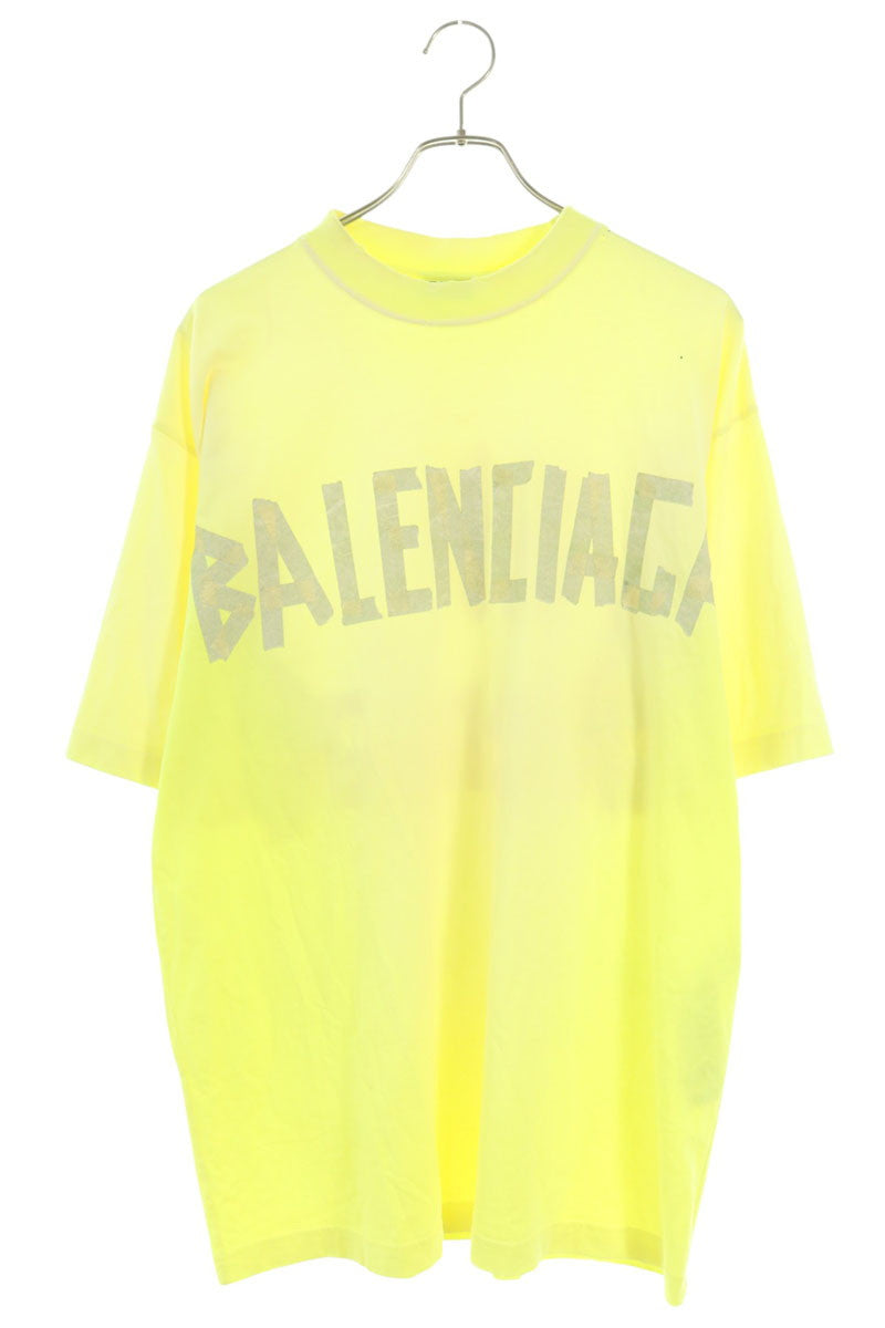 BALENCIAGA Tape Logo T-Shirt Yellow Size XS