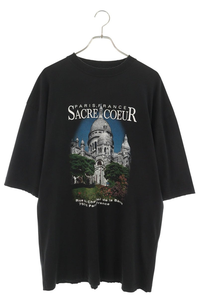 BALENCIAGA Sacré-Cœur Vintage Print T-Shirt Black Size XXS