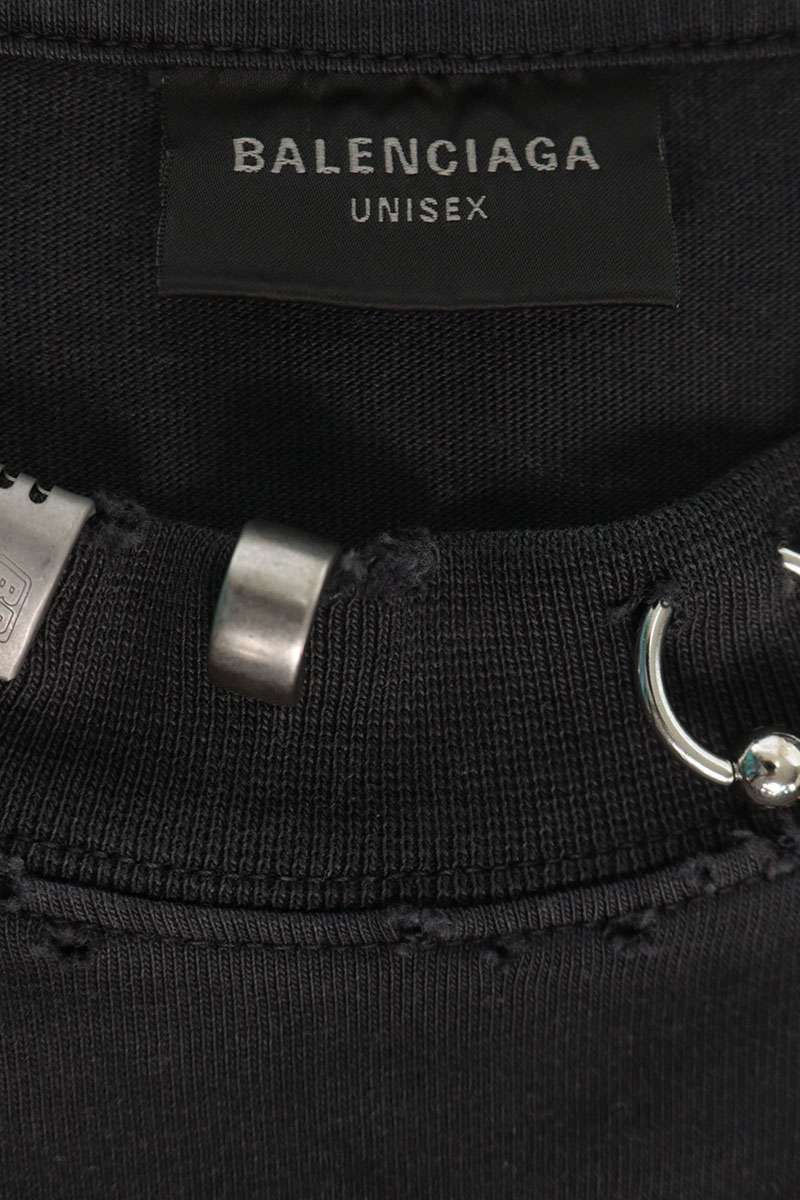 BALENCIAGA Damaged Oversized Piercing T-Shirt Black Size 2
