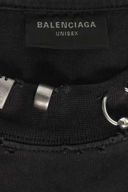 BALENCIAGA Damaged Oversized Piercing T-Shirt Black Size 2