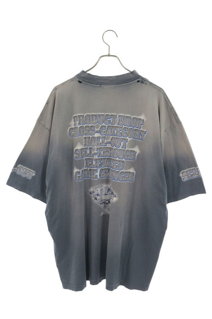 BALENCIAGA SNBN Distressed T-Shirt Blue Size XXL