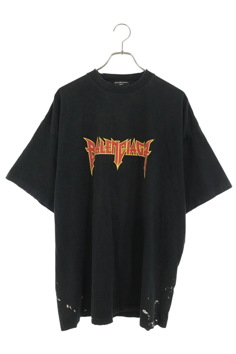 BALENCIAGA Paint Splatter Distressed T-Shirt Black Size 2