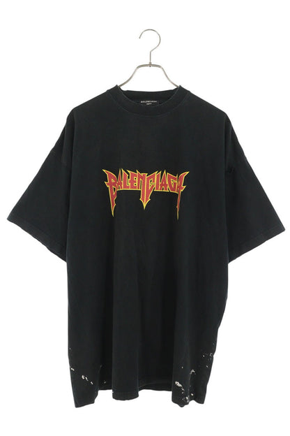 BALENCIAGA Paint Splatter Distressed T-Shirt Black Size 2