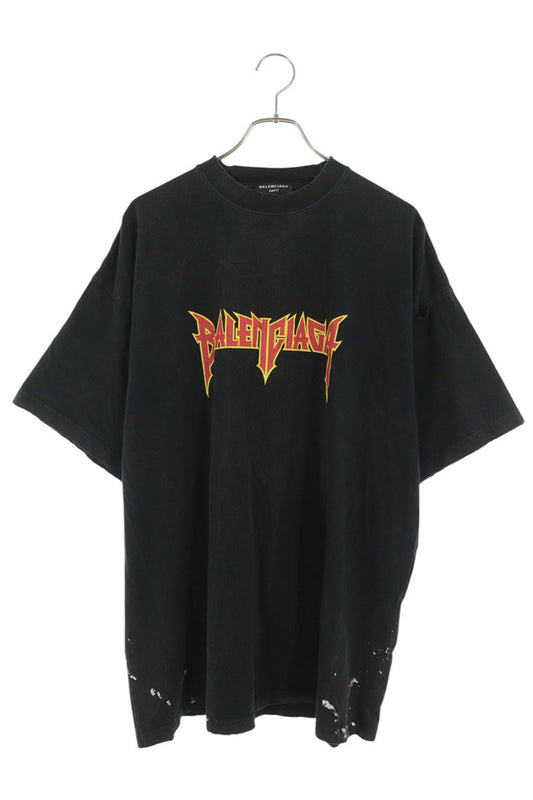 BALENCIAGA Paint Splatter Distressed T-Shirt Black Size 2