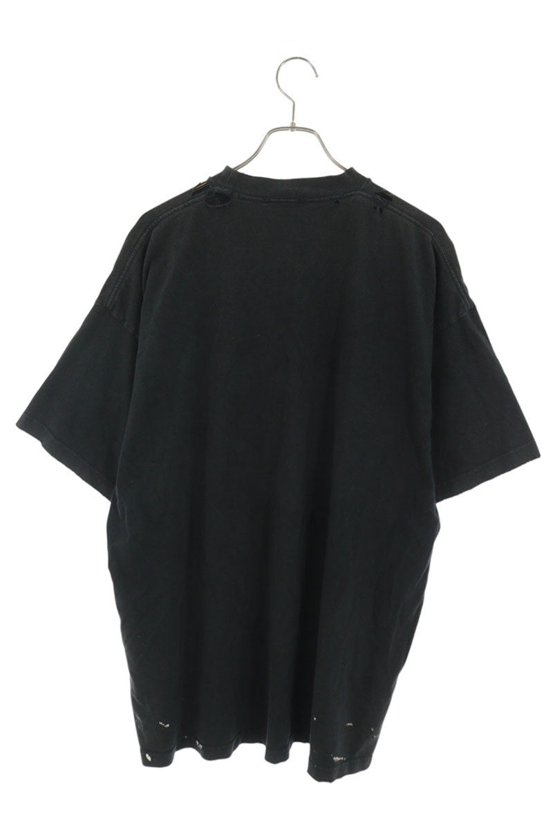 BALENCIAGA Paint Splatter Distressed T-Shirt Black Size 2