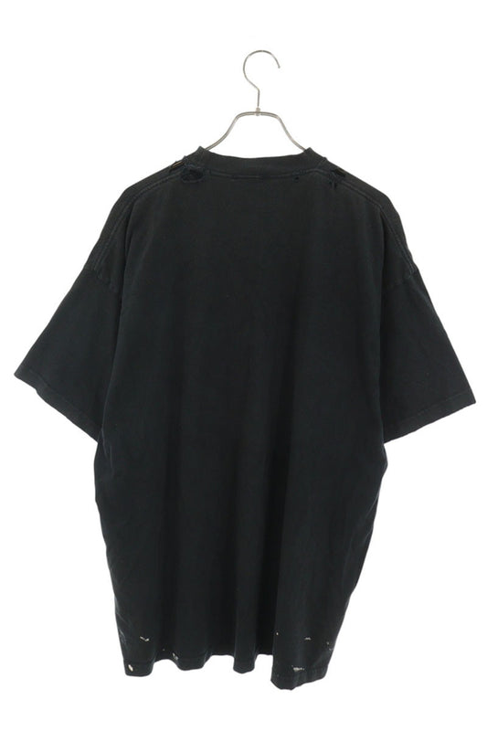 BALENCIAGA Paint Splatter Distressed T-Shirt Black Size 2