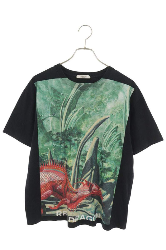 VALENTINO Dragon Print Crewneck T-Shirt Black Size S