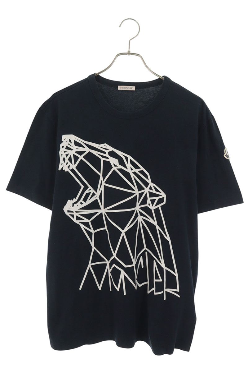 MONCLER Bear Logo Print T-Shirt Navy Size L