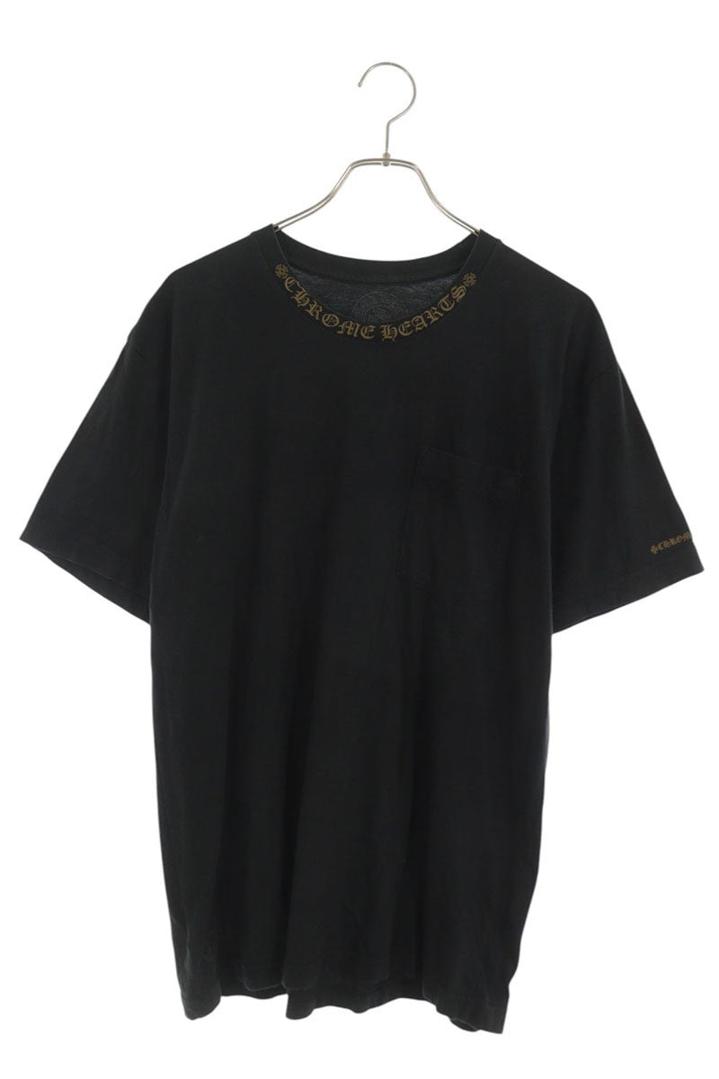 Chrome Hearts Neck Logo Print T-Shirt Gold Cotton Size L