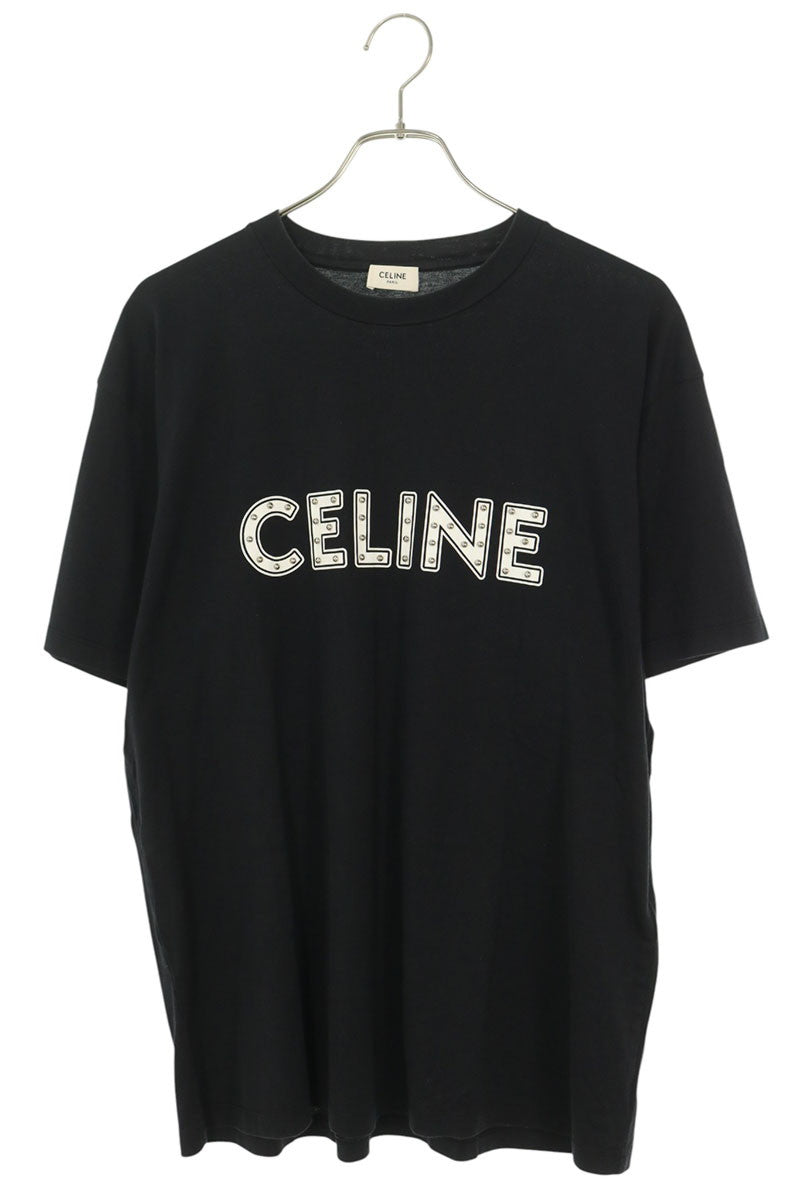 CELINE Black Logo Studs Print Cotton T-Shirt Size S