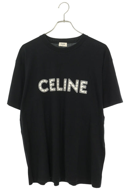 CELINE Black Logo Studs Print Cotton T-Shirt Size S