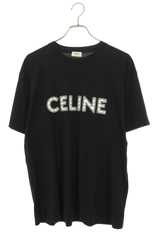 CELINE Black Logo Studs Print Cotton T-Shirt Size S